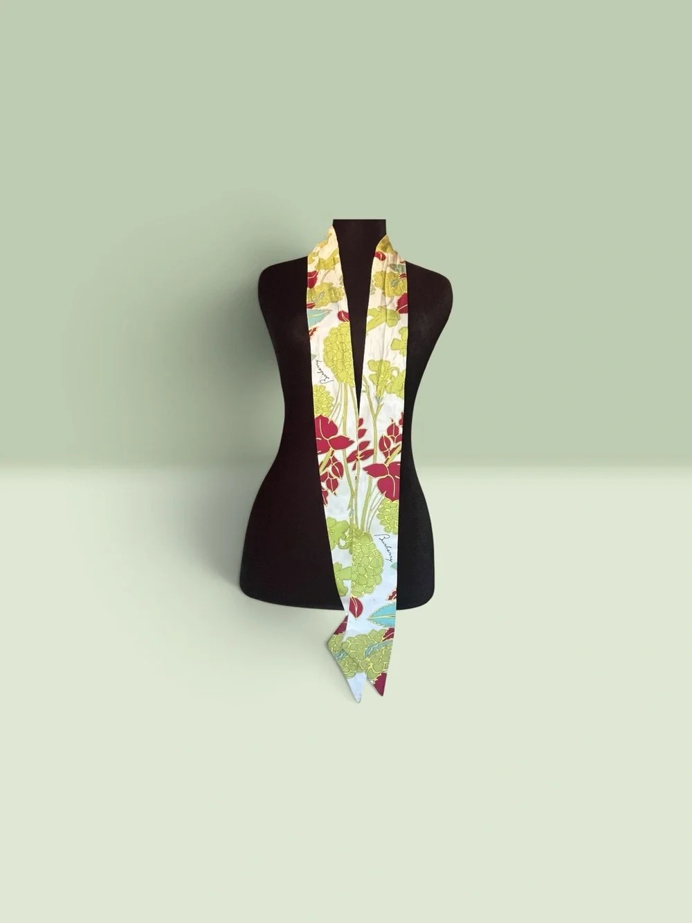 Burberry Floral long  twilly  Scarf in Green and Red and white floral